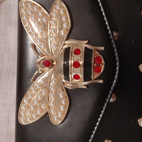 Beatful Black Embellished Purse with Gold Bee & Pearl Accents - Picture 2 of 6